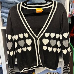 Black and Gray Heart Pattern Women's Cardigan